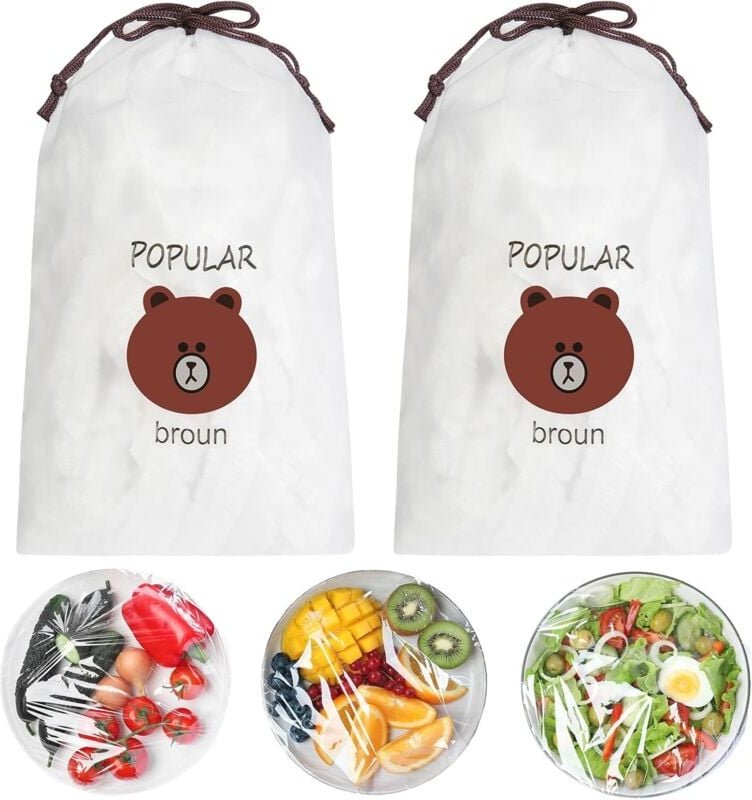 200 Stück Frischhaltebeutel, Frischhaltefolie mit Gummizug, Wiederverwendbar Frischhaltefolie, Elastisch Abdeckhauben, E...