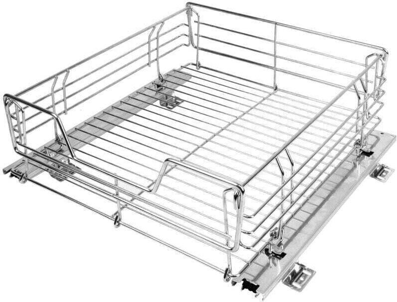 Küchenschublade für den Midi-Schrank, Schrankinnenorganisation, zusätzlicher Stauraum, Stahl, 40 x 43 x 15 cm, Chrom