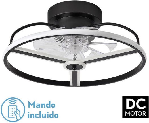 Ventilator 60w Dc Bora Schwarz 8 Flügel Transp. 18x50x50cm 6 Vel. 3 Farben / Erdbeben, Speicher, Timer und Dimmer 5100lm...