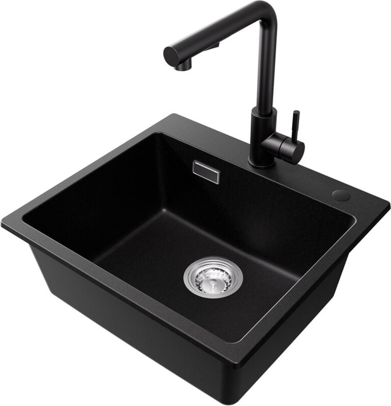 Cecipa Max - Granitspüle 50 x 45 cm Spülbecken Granit, Küchenspüle + Hochdruck Hochdruck Ausziehbare Küchenarmatur