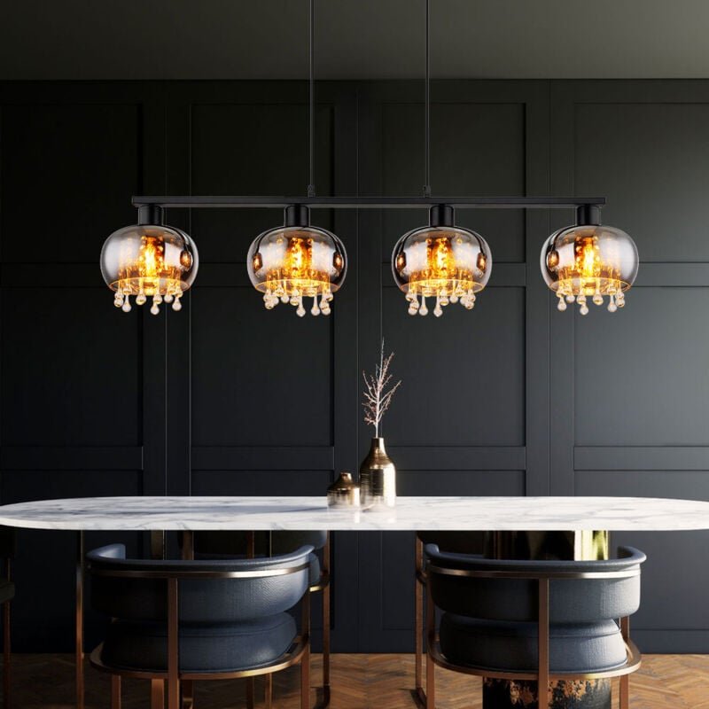 Pendelleuchte Hängeleuchte Deckenleuchte 4-Flammig Metall Glaskristalle l 114 cm