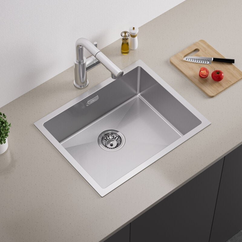 Edelstahl Küchenspüle 55 x 44 cm Spülbecken Küche, für Edelstahlspüle ab 60er-Schrank, Flächenbündig, Unterbau oder Einb...