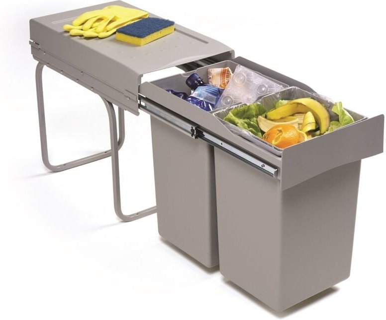 Victory - Einbau-Abfallsammler Double-Man Deluxe 28 Liter in Alugrau Vollauszug