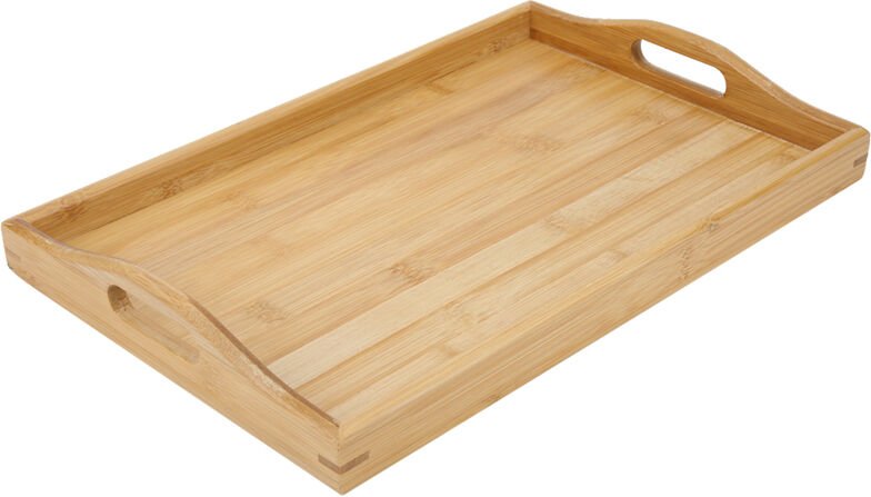Cryfokt Serviertablett, Kaffeetischtablett, Bambus-Teetablett, Hotel-/Catering-Tablett für Zuhause/Büro (Großer Griff)
