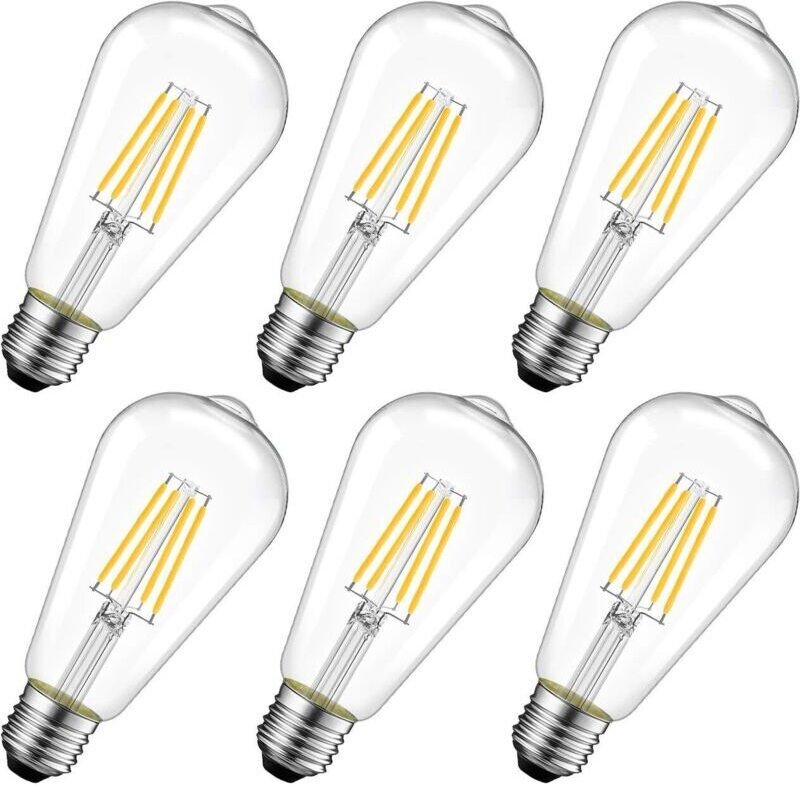E27 ST64 4W LED-Filamentlampe, warmweiß 3000K, Retro-Stil, nicht dimmbar, 6er-Pack
