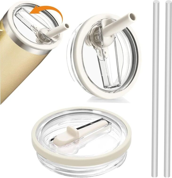 2er-Pack elfenbeinfarbene auslaufsichere Ersatzdeckel (10 x 10 x 2,6 cm) für 40-oz-Becher, auslaufsichere Deckel mit 2 S...