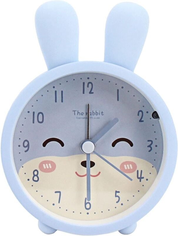 Kinderwecker aus Silikon, süßer Tier-Hund/Katze, geräuschlos, tickt nicht, Reise-Nachtlicht (blaues Kaninchen A)