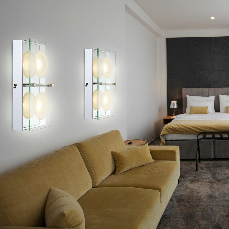 Etc-shop - led Wandleuchte Glas Wandlampe Flurleuchte Chrom Wohnzimmerleuchte mit Glasplatte, klar satiniert, 2x 5W 360l...