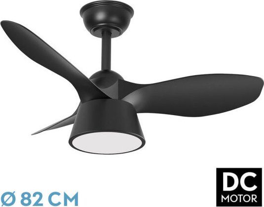Ventilator DC-Ventilator Schwarz mit dreiLamellen mit 6 einstellbaren Geschwindigkeiten 3 Temperaturen deLicht wählbar I...