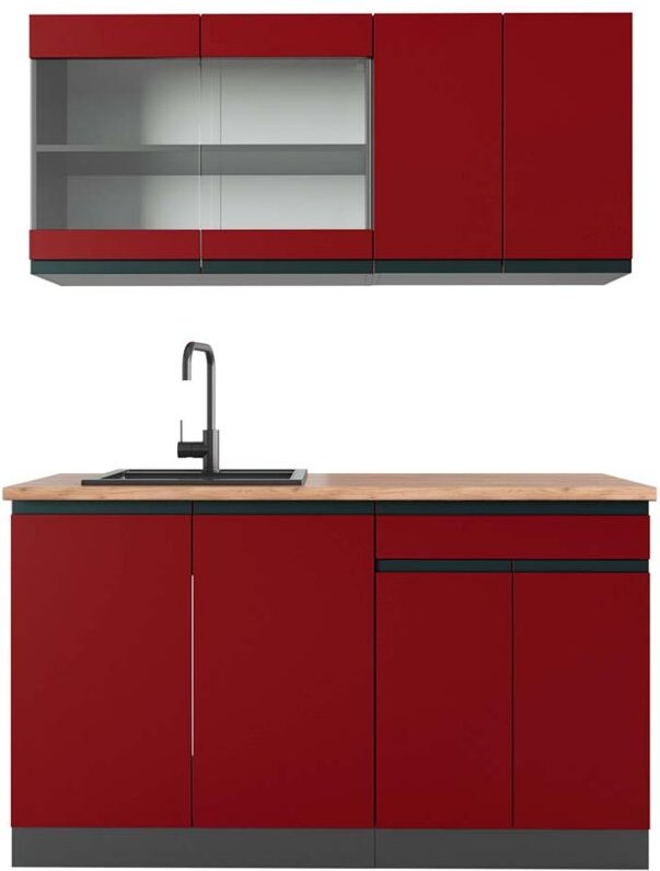 Vicco - Singleküche R-Line, Rot/Anthrazit, 140 cm , ap Eiche