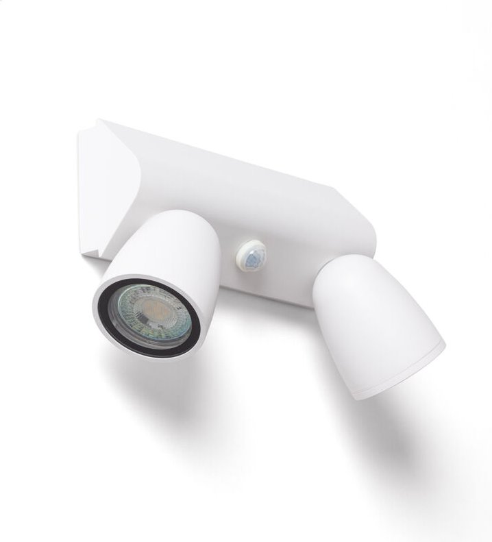 Ledkia - Wandleuchte Außen Aluminium mit Bewegungssensor Abel Large zwei Strahler Weiß