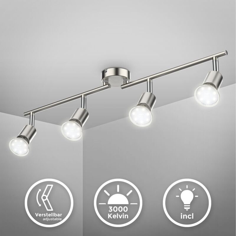 B.k.licht - Deckenstrahler - 11,6W, 1040lm, led, schwenkbar, GU10, warmweiß, matt-nickel