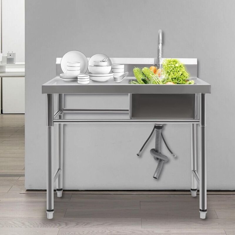 Edelstahl Spülbecken, Freistehende Spüle Küche 1 Becken Rechts 100x60x93cm Multifunktions Waschtisch Spültisch für Außen...