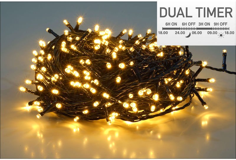 LED Lichterkette 120 LED warmweiß - Dual Timer - Innen Außen Batterie 8 Funktion