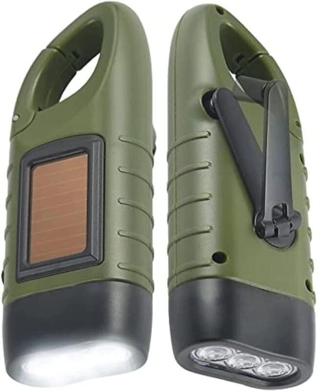 Wiederaufladbares Solar-Taschenlampe Set (2 Stück), LED-Notfalllampe mit Dynamo, Handkurbel, Taschenlampe mit Karabiner ...