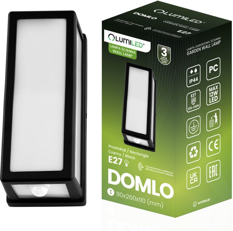 Gartenleuchte E27 Rechteckige Fassadenwandleuchte mit Bewegungsmelder DOMLO LUMILED