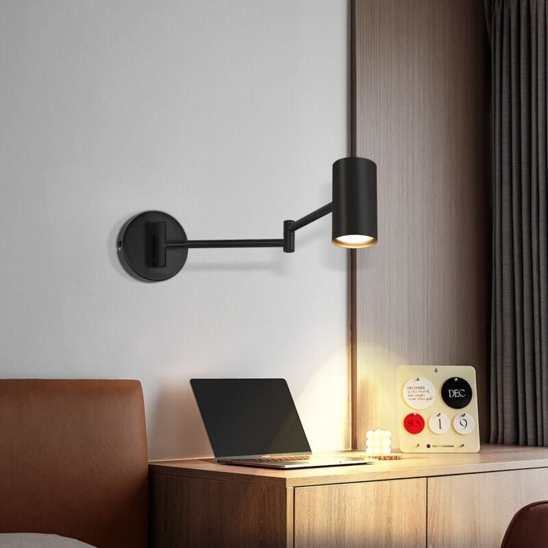 Wandleuchte Innen Wandlampe Schwarz 2ER -GBLY Wandbeleuchtung Vintage Wandstrahler Schlafzimmer mit Langer Arm Nachttisc...