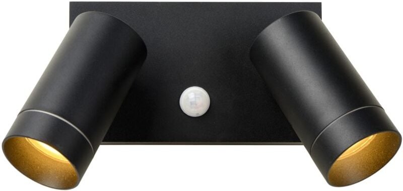 Taylor - Wandstrahler / Wandleuchte Innen/Außen - 2xGU10 - IP54 - Bewegungssensor - Schwarz - Lucide