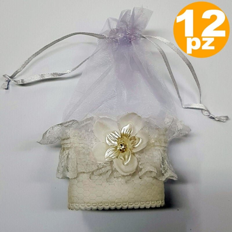 Trade Shop Traesio - Trade Shop - Partygeschenk-Set, Partygeschenke, weißer Organzabeutel, Spitzenblumen, Konfettihalter...
