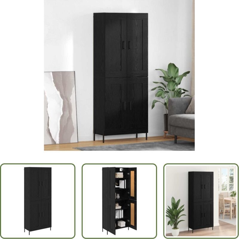 Hochbein - Highboard 2 Stück Schwarz Eichen-Optik Holzwerkstoff