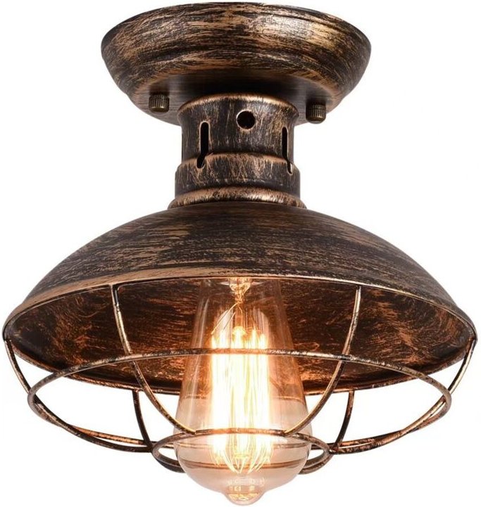 Deckenleuchte mit Käfig im Industriestil, Metallgitter-Eingangsbereichleuchte, bronzefarben, warmes Licht, 220 V, E27-Fa...