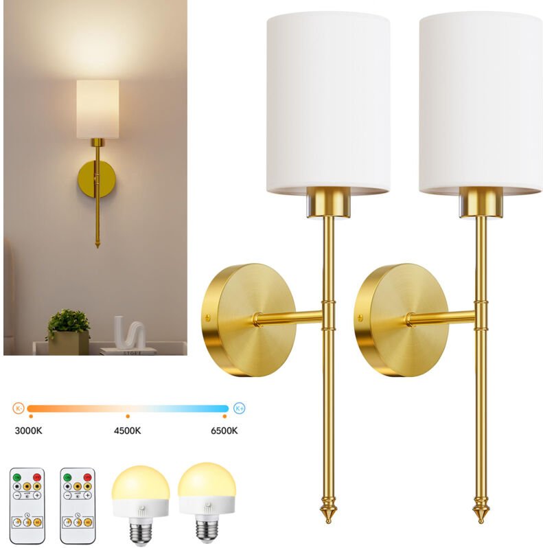 2er-Pack kabellose Wandleuchten, batteriebetriebene Wandlampen, dimmbare Glühbirnen, keine Verkabelung, Wandleuchten für...