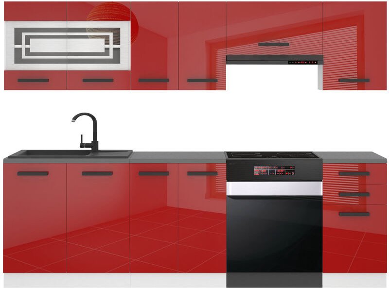 Küchenzeile Küchenblock Lily - Küchenmöbel 240 cm Einbauküche Vollausstattung ohne Elektrogeräten mit Hängeschränke und ...