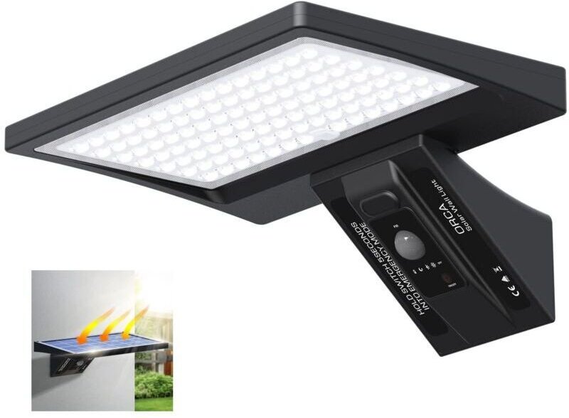 5200-mAh-Solarleuchte für den Außenbereich mit 150°-Bewegungsmelder, IP65, LED-Sicherheitsbeleuchtung, Außenwandleuchte