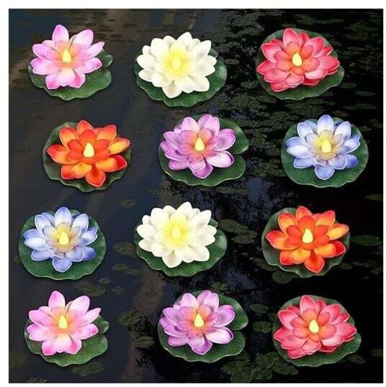 Schwimmende Poollichter, (5,9 Zoll/12 Stück) Künstliche schwimmende Seerosen mit gelbem Licht, Poollicht, batteriebetrie...