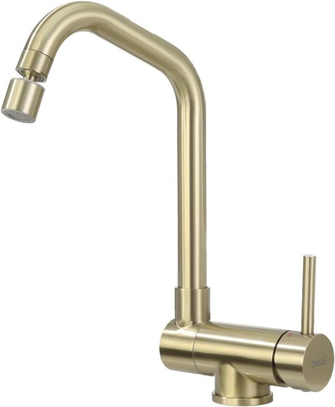 Vorfenster Küchenarmatur Matt Gold, Wasserhahn Klappbar für Küche, mit 2 Strahlarten, Falten Mischbatterie Spültischarma...