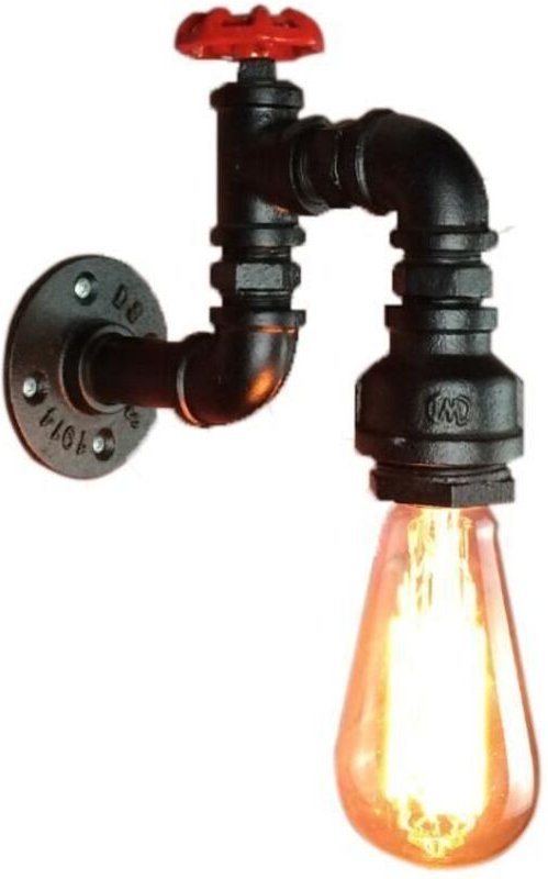 Wandleuchte Industrielle Wasserrohr Wandlampe Eisen Metall E27 für Bar, Küche, Restaurant, Café, Flur (Schwarz)