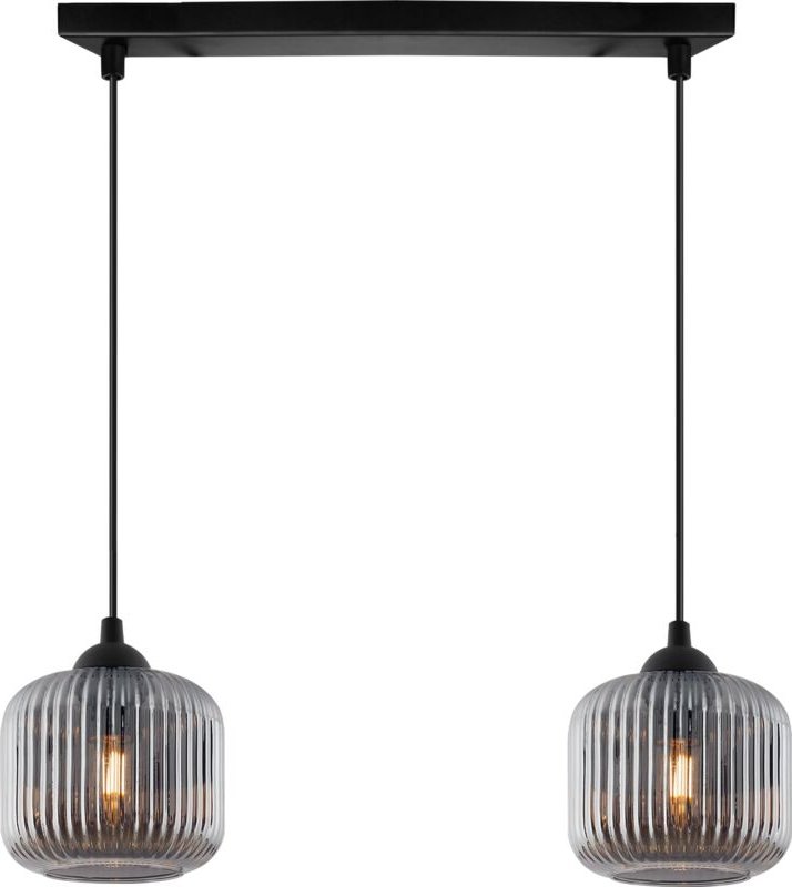 Riffle Schwarze Hängelampe, 2 Flache, Graphit-Lampenschirme, Zylinder E27