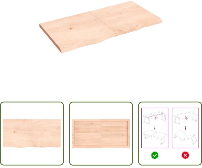 Eichenholz - Tischplatte 120x60x(2-4) cm Massivholz Eiche Unbehandelt