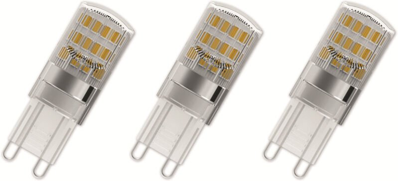 Osram - base led Lampe pin, Pinlampe mit G9 Sockel, 1,90W, Ersatz für 20W-Glühbirne, klar, Warmweiss (2700K), 3er-Pack