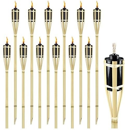 Gartenfackeln 12 Stück Ölfackeln aus Bambus Fackeln mit Docht 90cm Bambusfackeln Outdoor Fackel für Draußen Garten Deko,...
