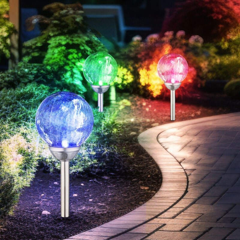 Globo Lighting - 3er Set rgb led Solar Leuchten Steck Lampen Beleuchtungen Glas Kugel Außen Strahler Farbwechsel