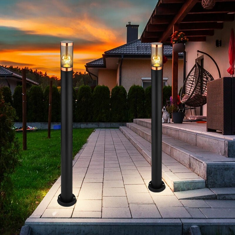 Stehleuchte Pollerleuchte Wegeleuchte Gartenlampen schwarz IP44 Standleuchte Balkon, Edelstahl Kupfer, 1x E27 Fassung, D...