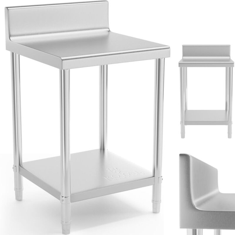 Tisch, Arbeitsplatte aus Edelstahl, wandhängend, mit Kante und Ablage, 60x60cm