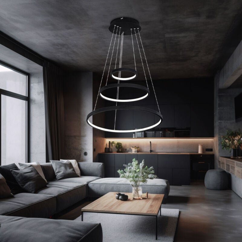 Globo - Hängeleuchte Wohnzimmer led Pendelleuchte Ring Hängelampe Esstisch dimmbar höhenverstellbar, schwarz, 1x led 1x ...