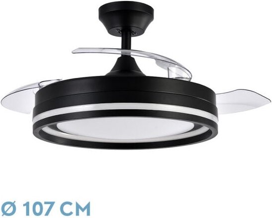 Abrila -Ventilator dc cerrato - Schwarz mit drei ausfahrbaren Flügeln mit 6 einstellbaren Geschwindigkeiten mit 3 Temper...