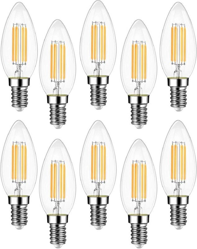 10er-Pack E14 C37 4W LED-Filament-Glühbirne (entspricht 40W) 400 Lm Warmweiß 3000K, nicht dimmbar, 360° Abstrahlwinkel –...