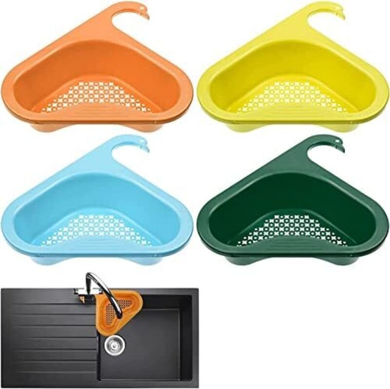 Csparkv - 4 Stück dreieckiger Spülbecken-Schwammhalter, Abflusskorb für Küchenspüle, Abtropfgestell, Aufbewahrungsregal ...