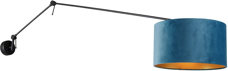 Wandleuchte schwarz mit Veloursschirm blau 35 cm verstellbar - Blitz