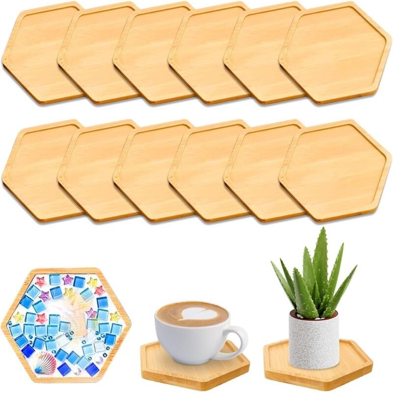 12 Stück Bambus Tablett, Klein Tablett aus Holz DIY Handgefertigte Mosaik-Holzuntersetzer Holztablett Serviertablett Bam...