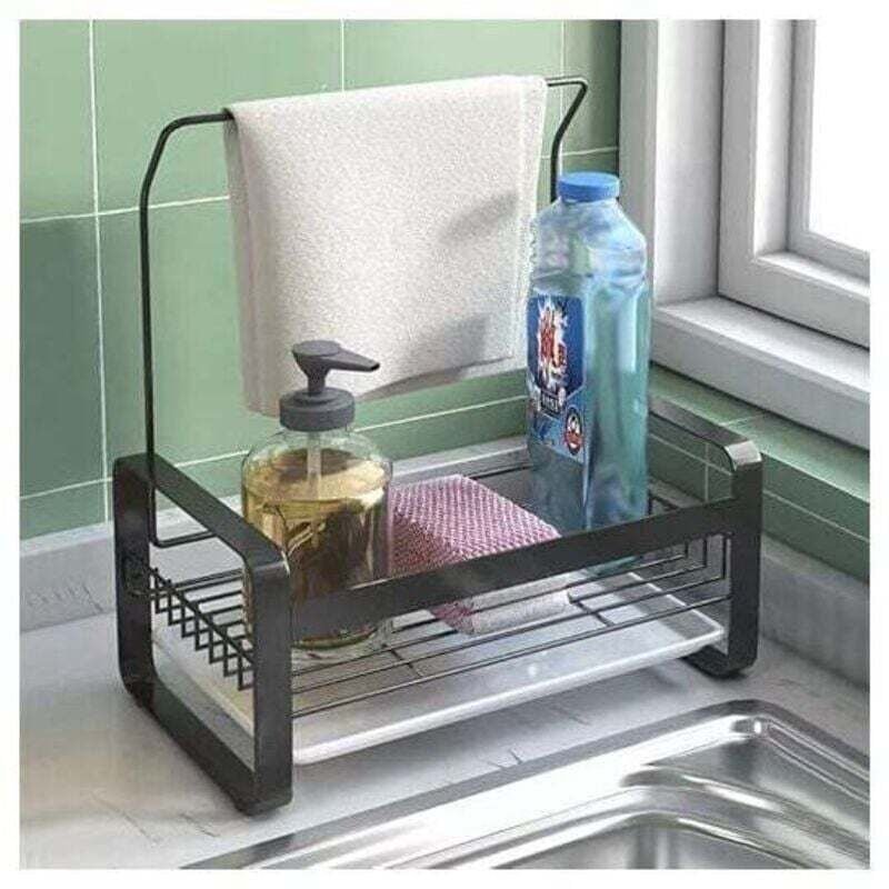 Spülbeckenschwammhalter aus Edelstahl mit Handtuchhalter, abnehmbarer Platte zur Aufbewahrung von Geschirrtüchern, Spüls...