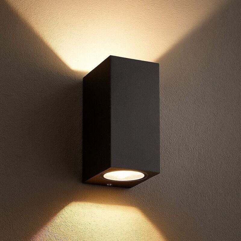 MANATHAN Schwarze rechteckige Doppelstrahl-Wandleuchte für den Außenbereich GU10 IP54