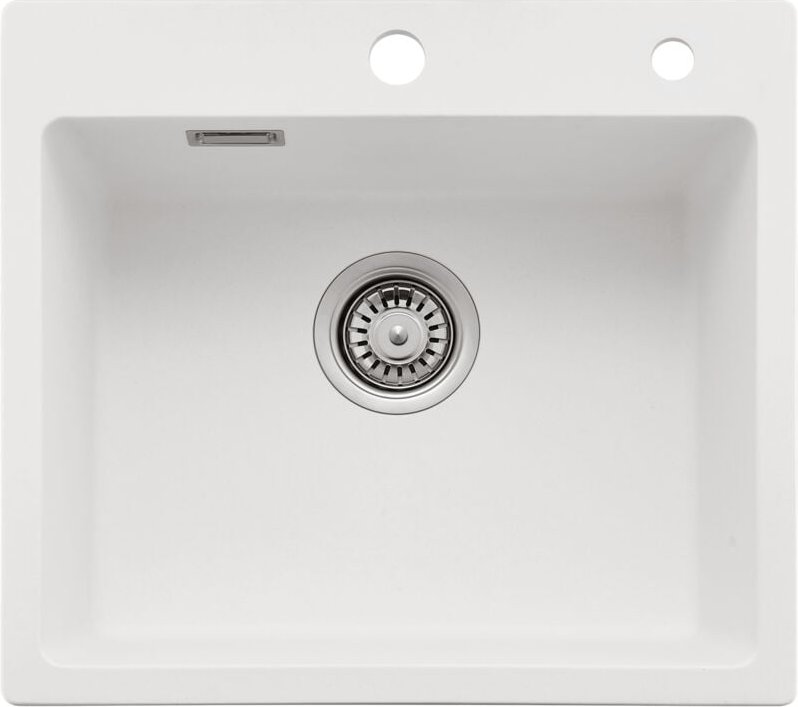 Granitspüle 50 x 45 cm Spülbecken Granit, Weiß Küchenspüle klein Granit Einbauspüle mit Siphon Ab- und Überlaufgarnitur