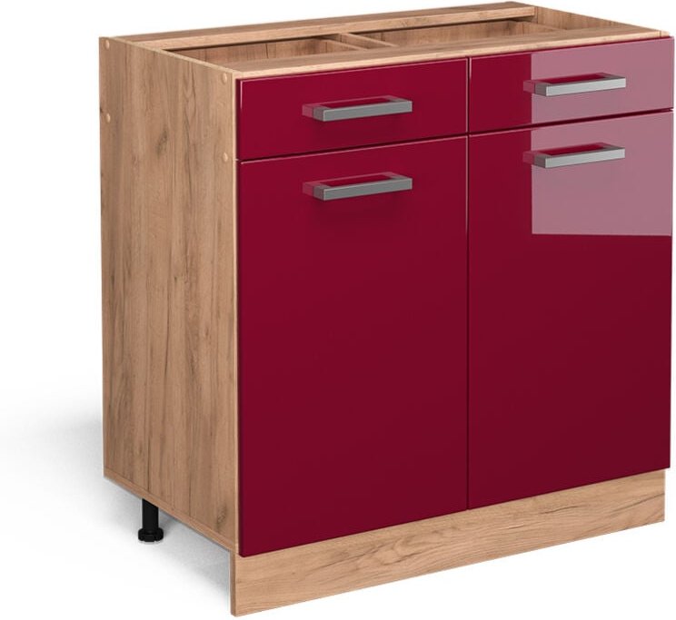 Vicco - Küchenunterschrank R-Line, Bordeaux Hochglanz, 80 cm ohne Arbeitsplatte