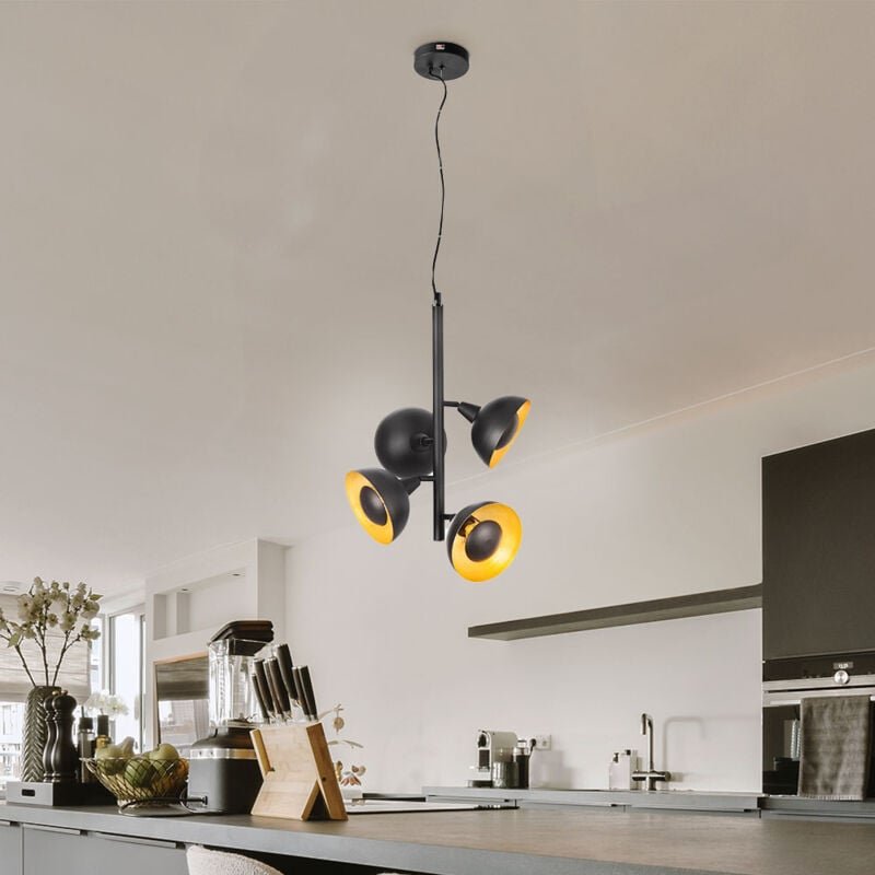 Hängeleuchte Esszimmerleuchte goldfarben schwarz Pendelleuchte Wohnzimmerlampe, Metall, 4x E14 Fassungen, DxH 30x150 cm