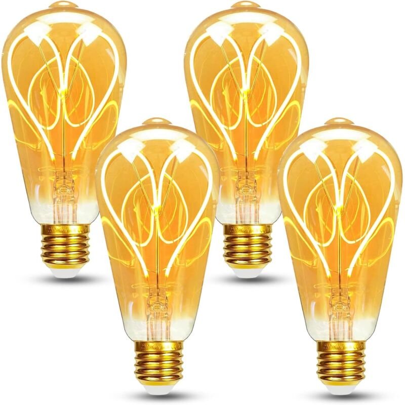 4er-Pack E27 Vintage-LED-Lampen, dimmbar, 4 W, ST64, warmweiß 2700 K, 360 lm, Edison-Stil, dekorative Retro-Lampen